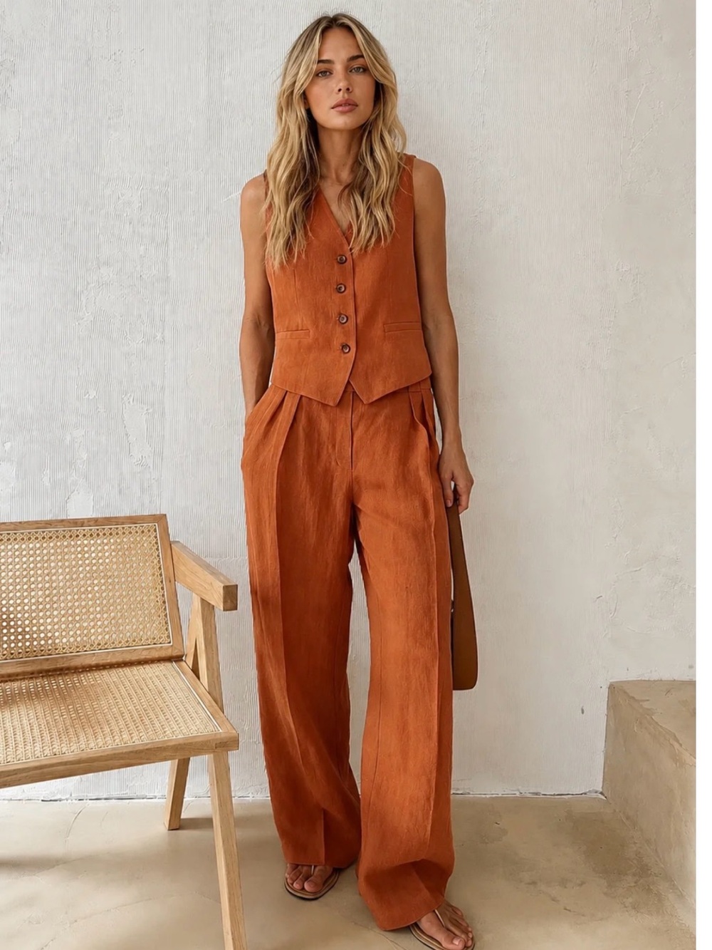 Commense Cotton & Linen-Blend Pants Set